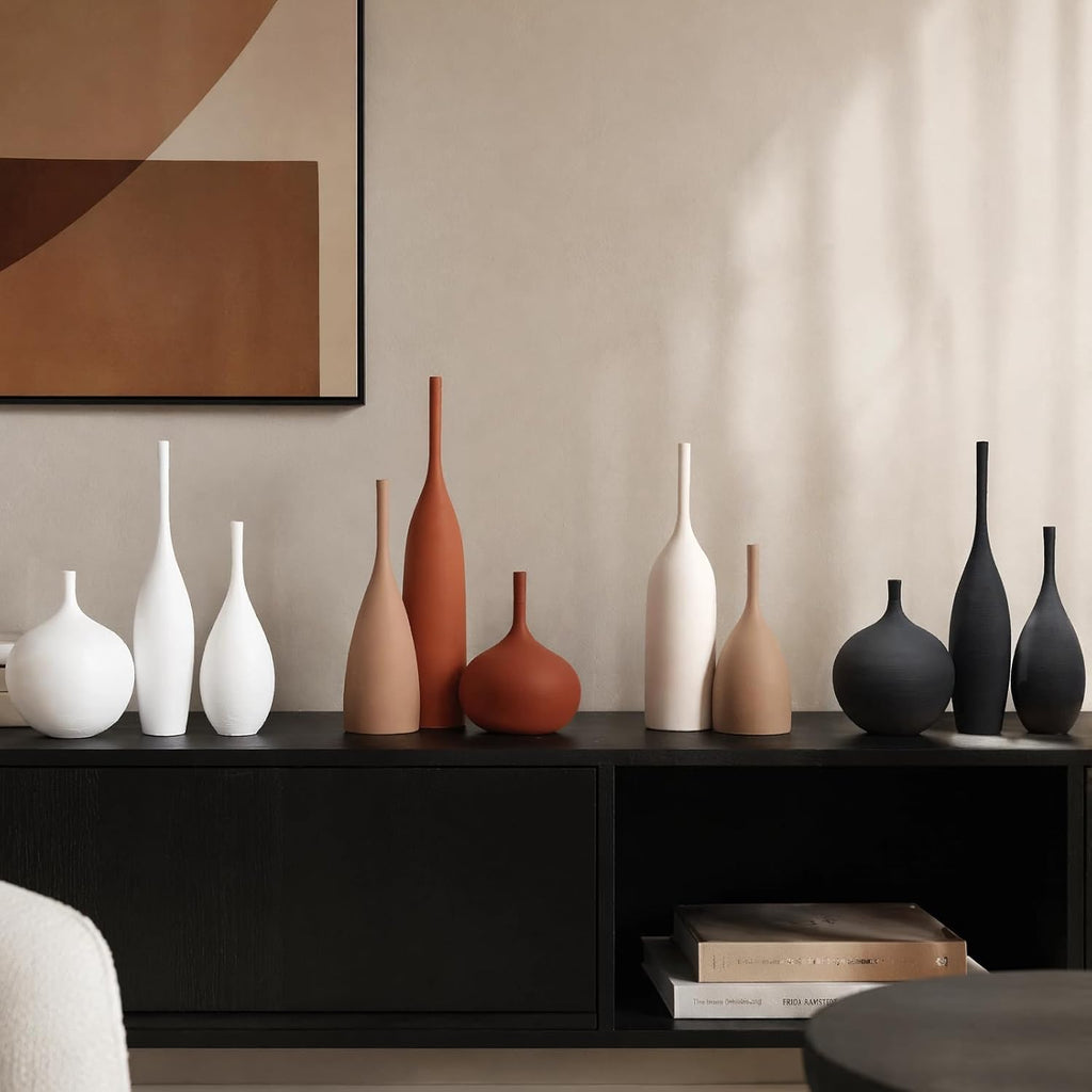 Ceramic Vases, 13 Inch Tall Modern Boho Vases, Matte Minimalist Decorative Vases for Home Decor, Centerpiece, Living Room, Bookshelf and Entryway Table, Matte Sand White