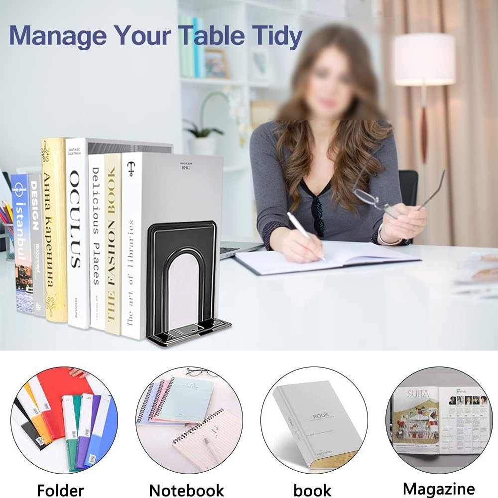 Book Ends, Metal BookEnds Heavy Duty bookend (Black 10 Pair)