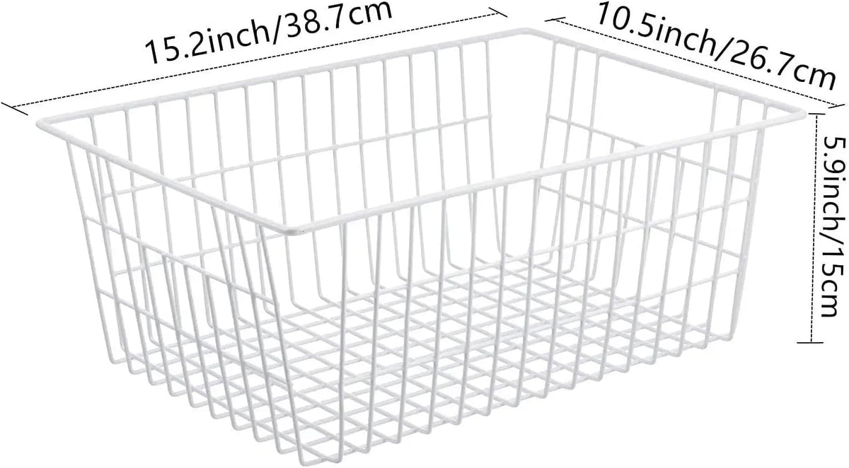 15.2" Metal Wire Baskets for Organizing 6 Pack, Household Pantry Storage Freezer Organizer Bins with Handles, Freezer Baskets for Upright Freezer, Refrigerators, Kitchen Cabinets, White