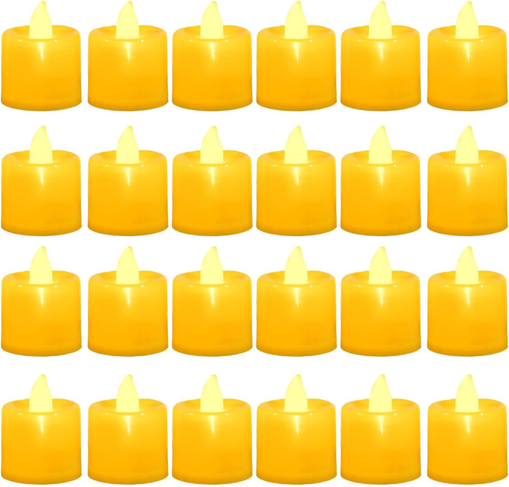 LANKER 24 Pack Flameless Led Tea Lights Candles, Flickering Yellow Candles (Yellow - 24Pack)