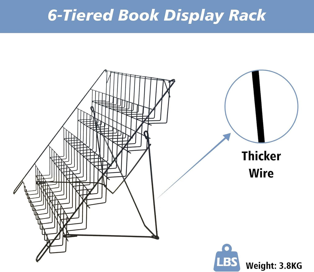 6 Tier Wire Magazine Rack - Comic Book Rack Wide Wire Tabletop Display Rack for Exhibitions Office Table Top Book Brochure Literature Comic Greeting Card Shelf Holder Stand
