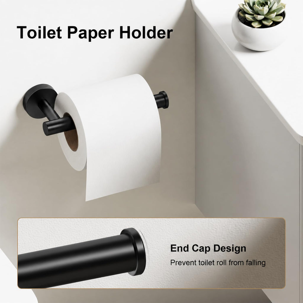 Black Bathroom Accessories Set, 6 Pieces Bathroom Hardware Set Black Bathroom Set, 24 Inch Towel Racks for Bathroom, SUS304 Stainless Steel Bath Towel Bar Set Toilet Paper Holder Wall Mounted