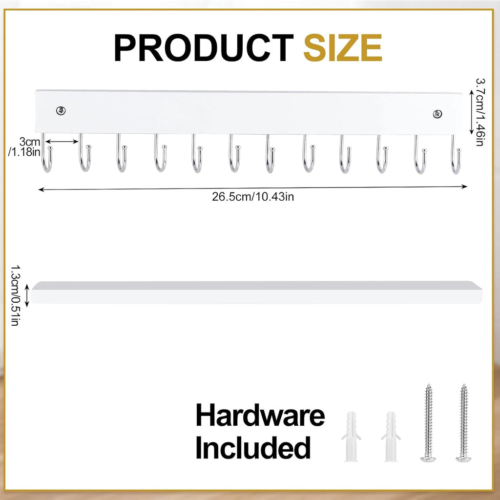 2 Pack Wall Necklace Organizer, Wooden Jewelry Holder, White, 24 Hooks
