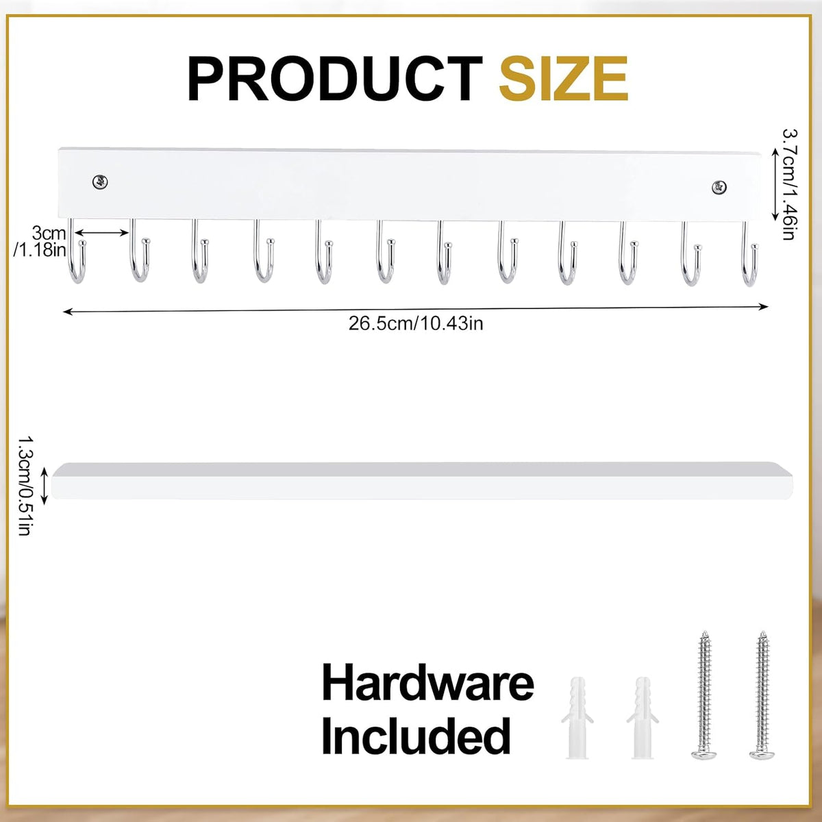 2 Pack Wall Necklace Organizer, Wooden Jewelry Holder, White, 24 Hooks