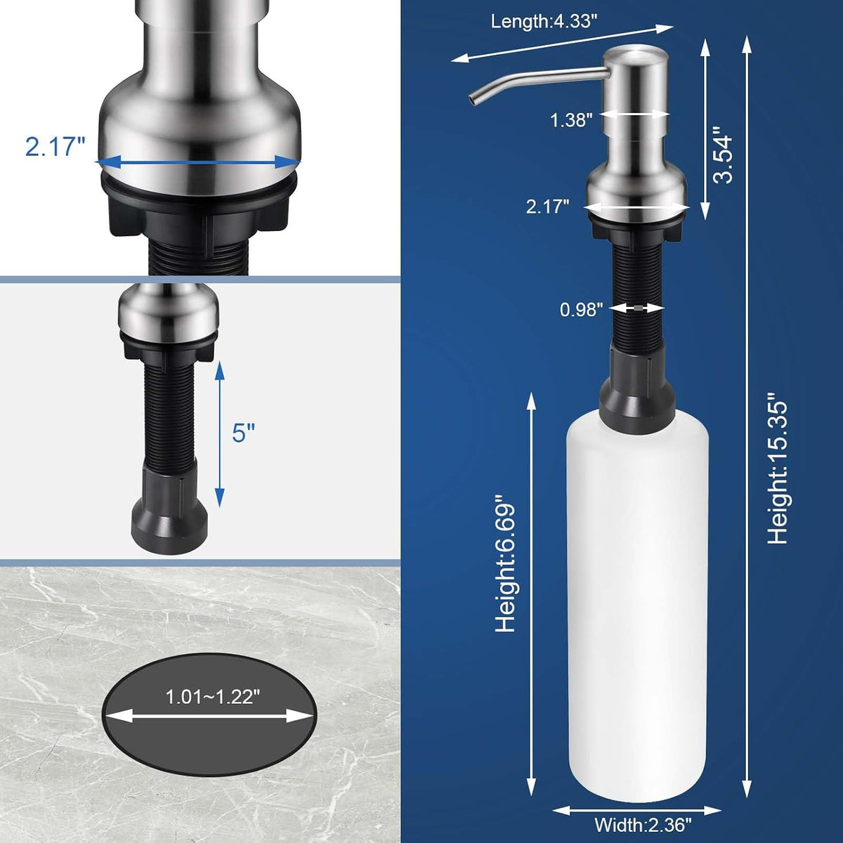 SonTiy Dish soap Dispenser for Kitchen Sink, Liquid Kitchen Hand soap Dispenser Pump Brushed Nickel, Stainless Steel Sink soap Dispenser Set with 47” Extension Tube kit and 17 oz Bottle