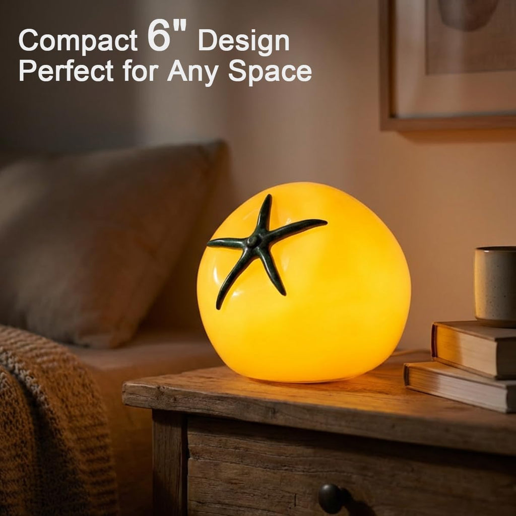 HEQET Table Lamp Tomato Glass Funky Lamp, USB Powered, Dimmable Cute Kawaii Novelty Accent Light for Bedroom & Kitchen Countertop, Unique Vintage Retro Home Decor, Cozy Warm Ambiance (Yellow)