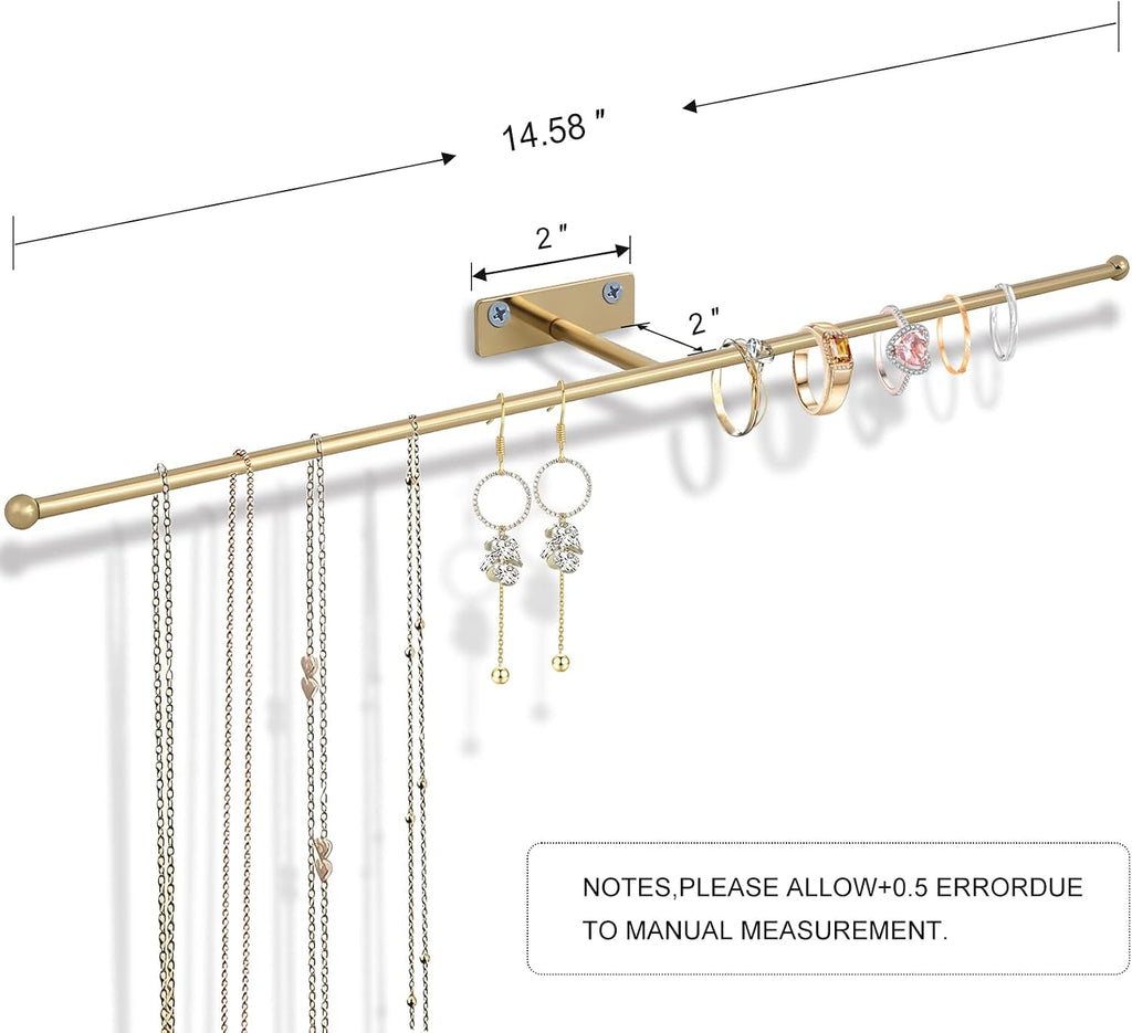 2-Pack Wall Hanging Jewelry Organizer, 14.5" Necklace Holder, Gold