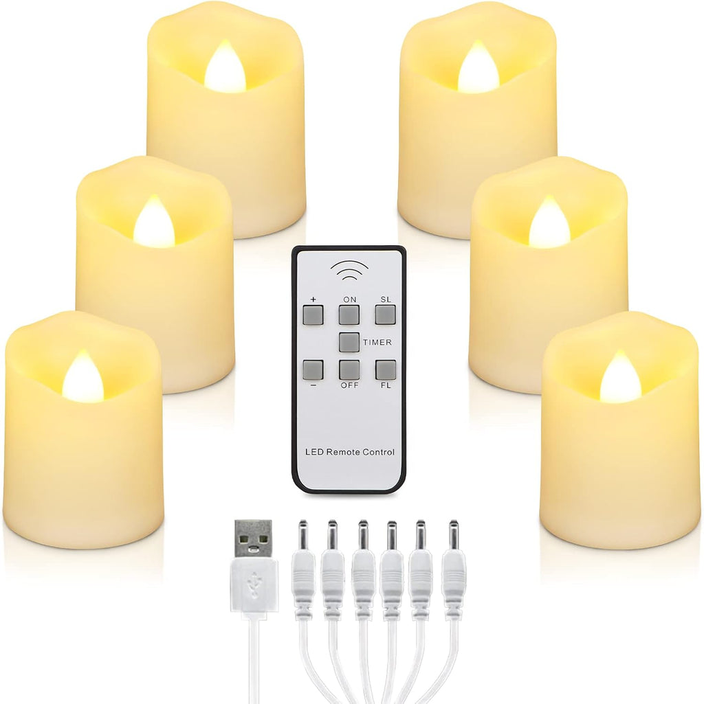 6PCS Rechargeable Flameless Tea Lights with Remote Timer, Votive Candles