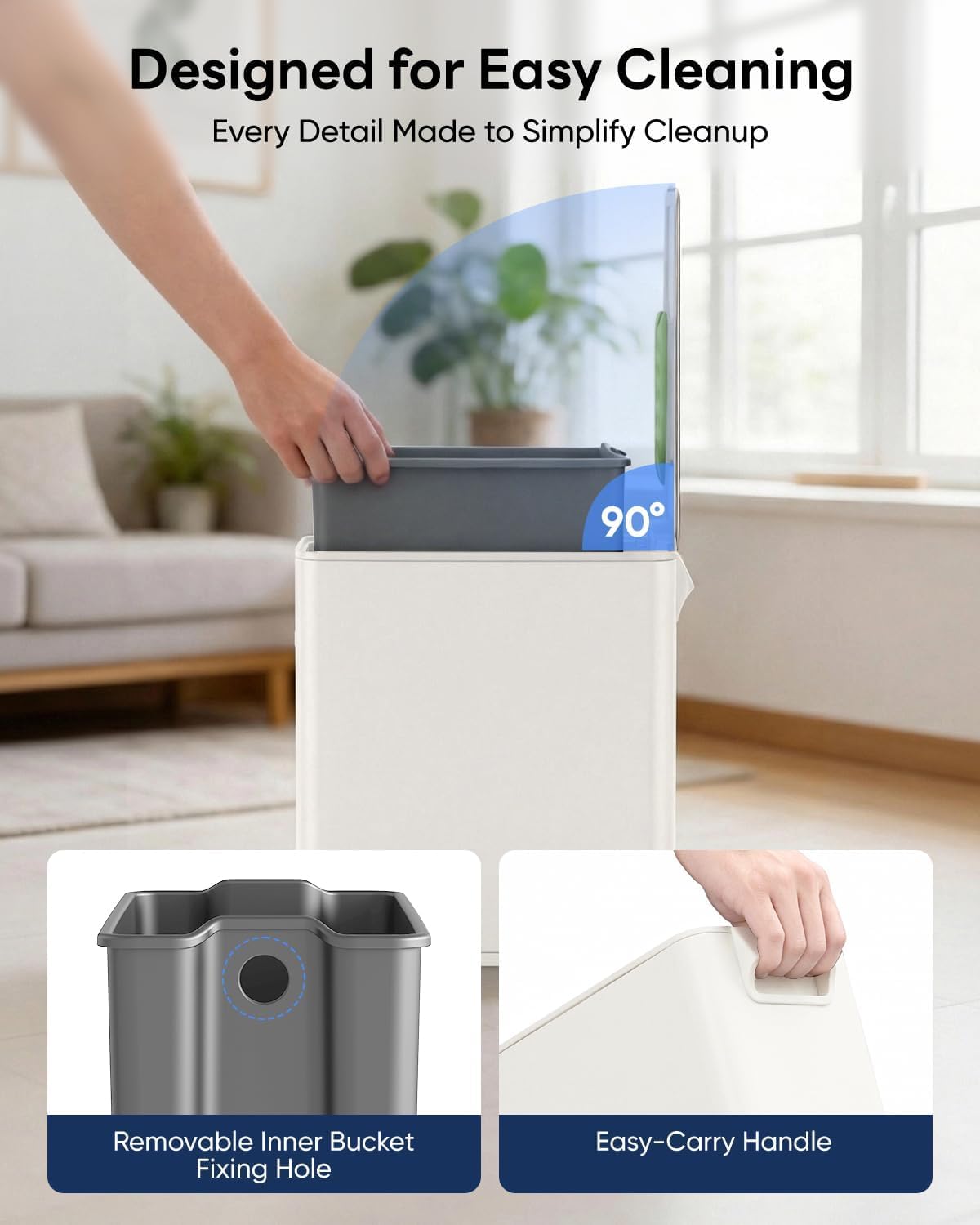 10L/2.6G Slim Bathroom Trash Can, Narrow Stainless Steel Soft-Close Step Pedal Bin with Lid, Odor Control Carbon Box, Removable Inner Bucket, Small Waste Bin for Bedroom, Office, RV (White)