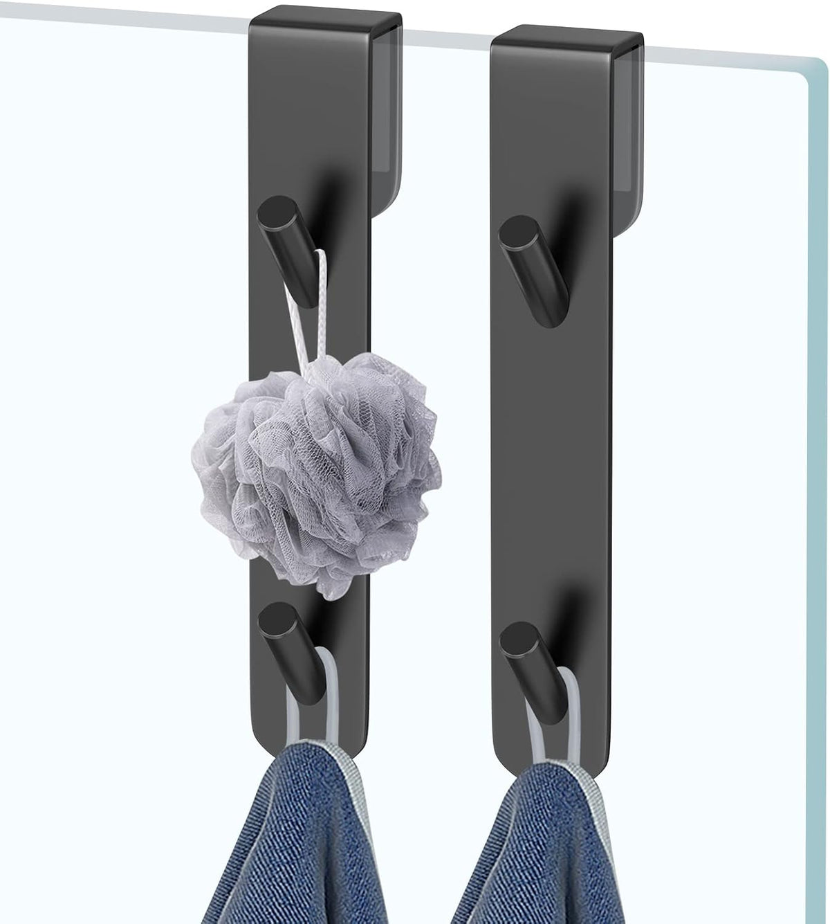 Stainless Steel Shower Door Hooks (2-Pack) - Heavy Duty Bathroom Towel Hooks for Frameless Glass Showers, No Drill Hanging Hooks for Robes, Towels, Loofahs - Rustproof & Easy Install