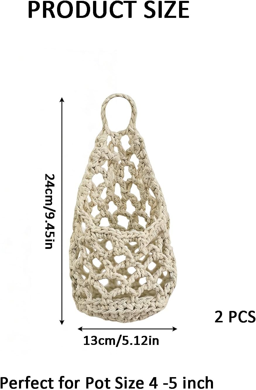 Macrame Plant Hanger Set of 2, Boho Wall Hanging Planter for up to 4" Pots