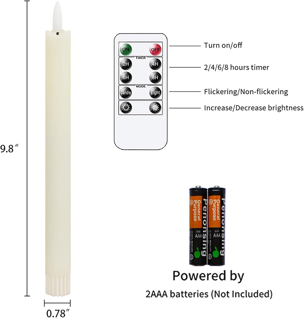 LED Flameless Taper Candles with Remote Timer,Ivory Battery Operated Flickering Window Candles,Pack of 4 Real Wax Warm Fire 3D-Wick Flameless Candlesticks,Home Wedding Decor(0.78" x 9.64")