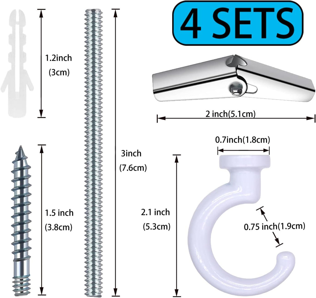 Heavy Duty Ceiling Hooks, Hanging Plants, Hanger Kit (4, White)
