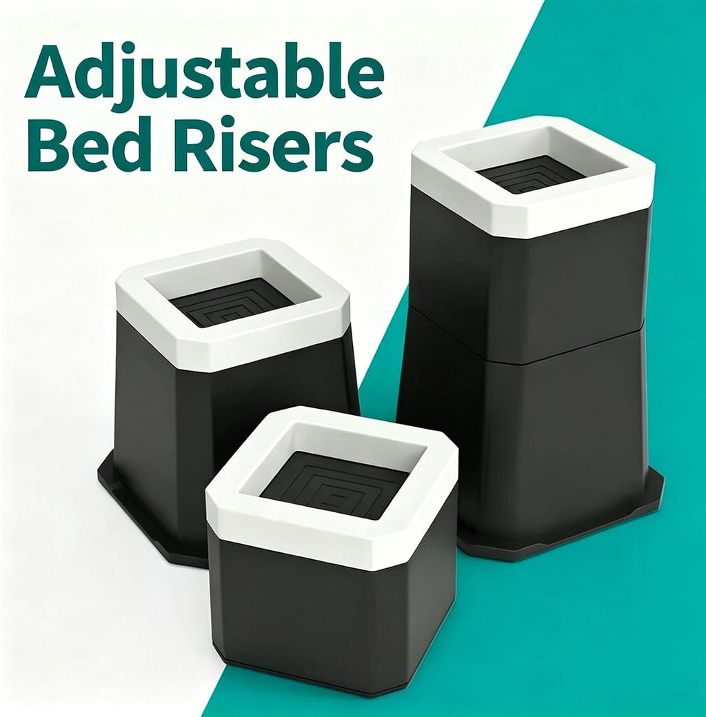 Bed Risers 3 Inch, 4pack Black Square Furniture Risers for 1100lbs