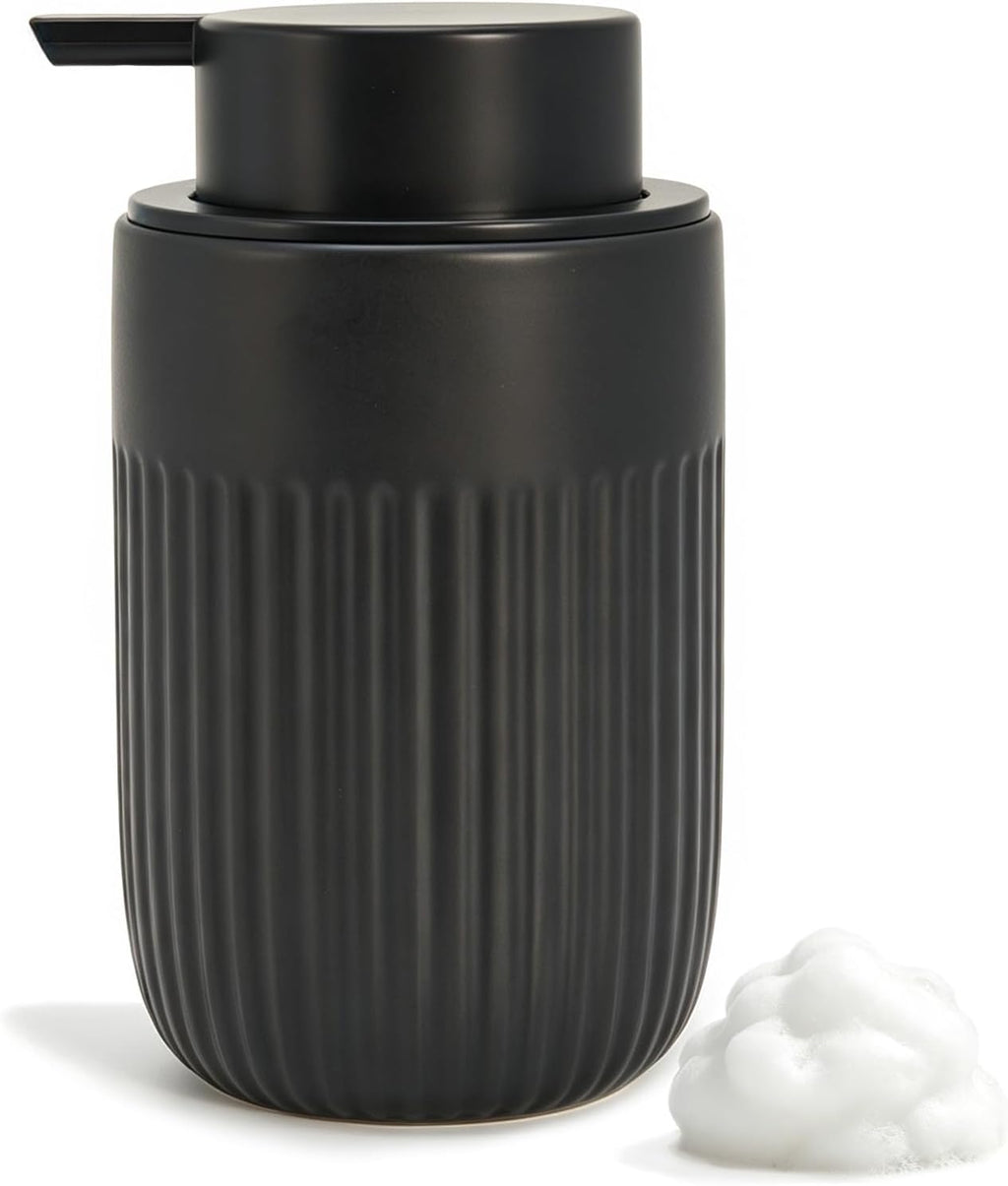 White Ceramic Foaming Soap Dispenser for Bathroom Countertop 13oz