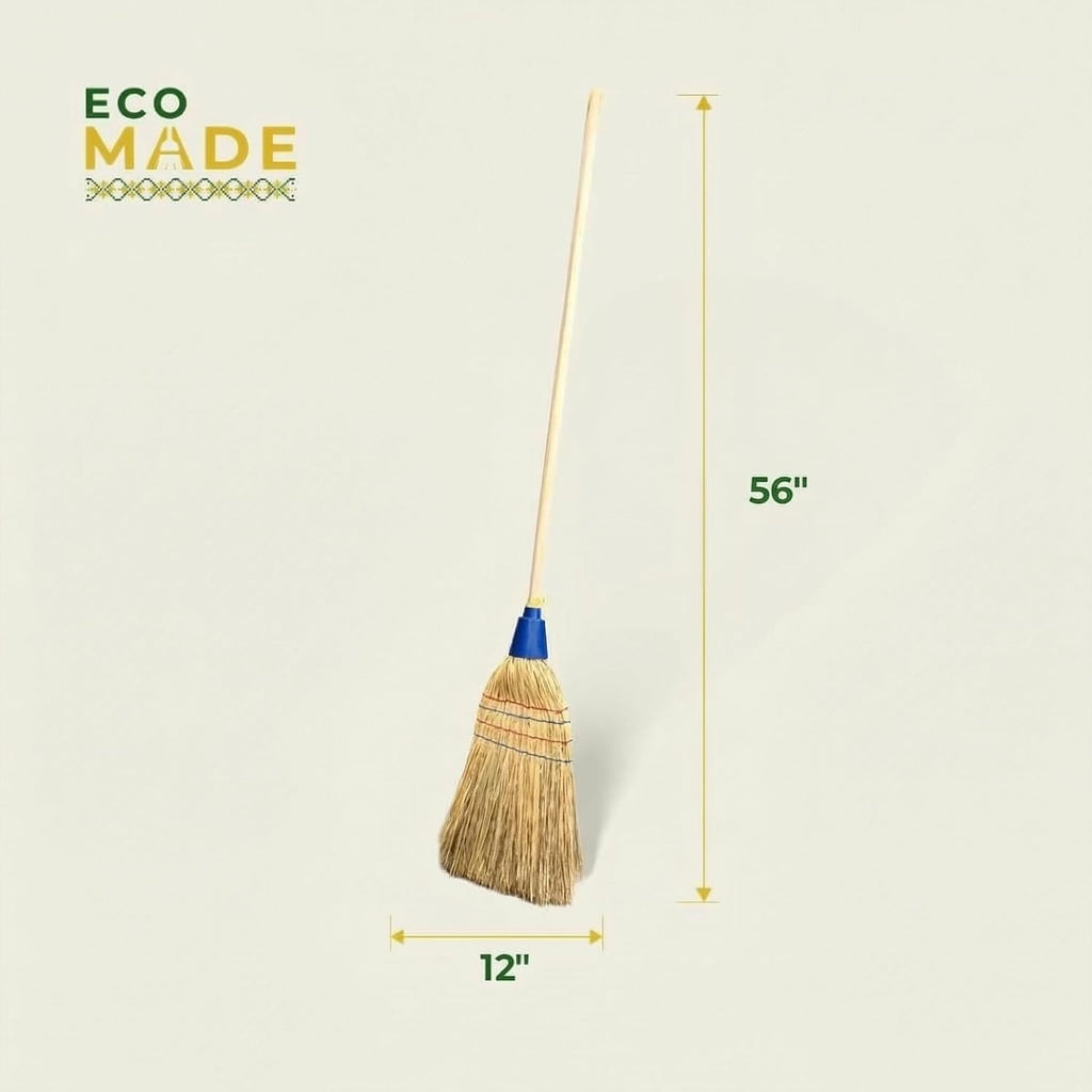 EcoMade Corn Broom Handmade - 56 Inch Heavy Duty Natural Straw