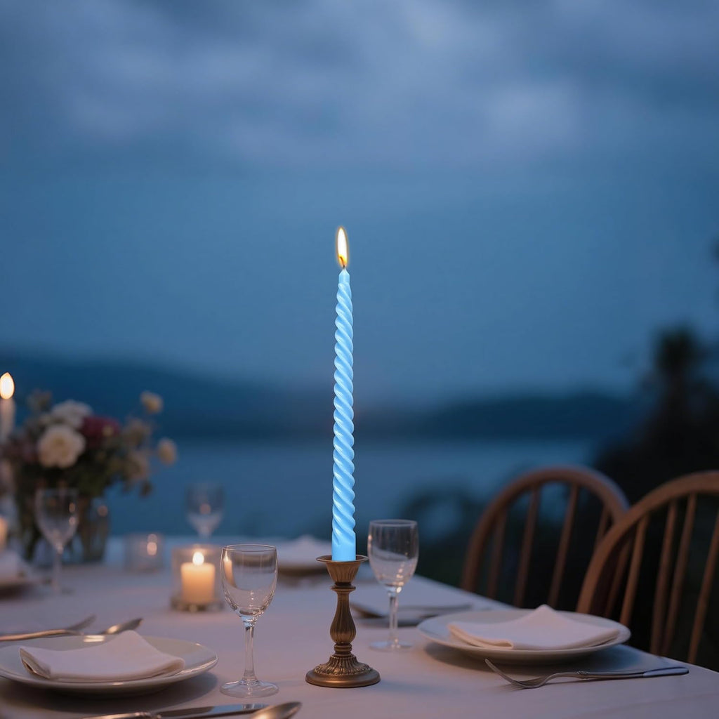 10 Inch Sky Blue Taper Candle Set, 10 Pack Unscented Dripless Candlesticks for Family Dinner Parties Home Decoration Picnic