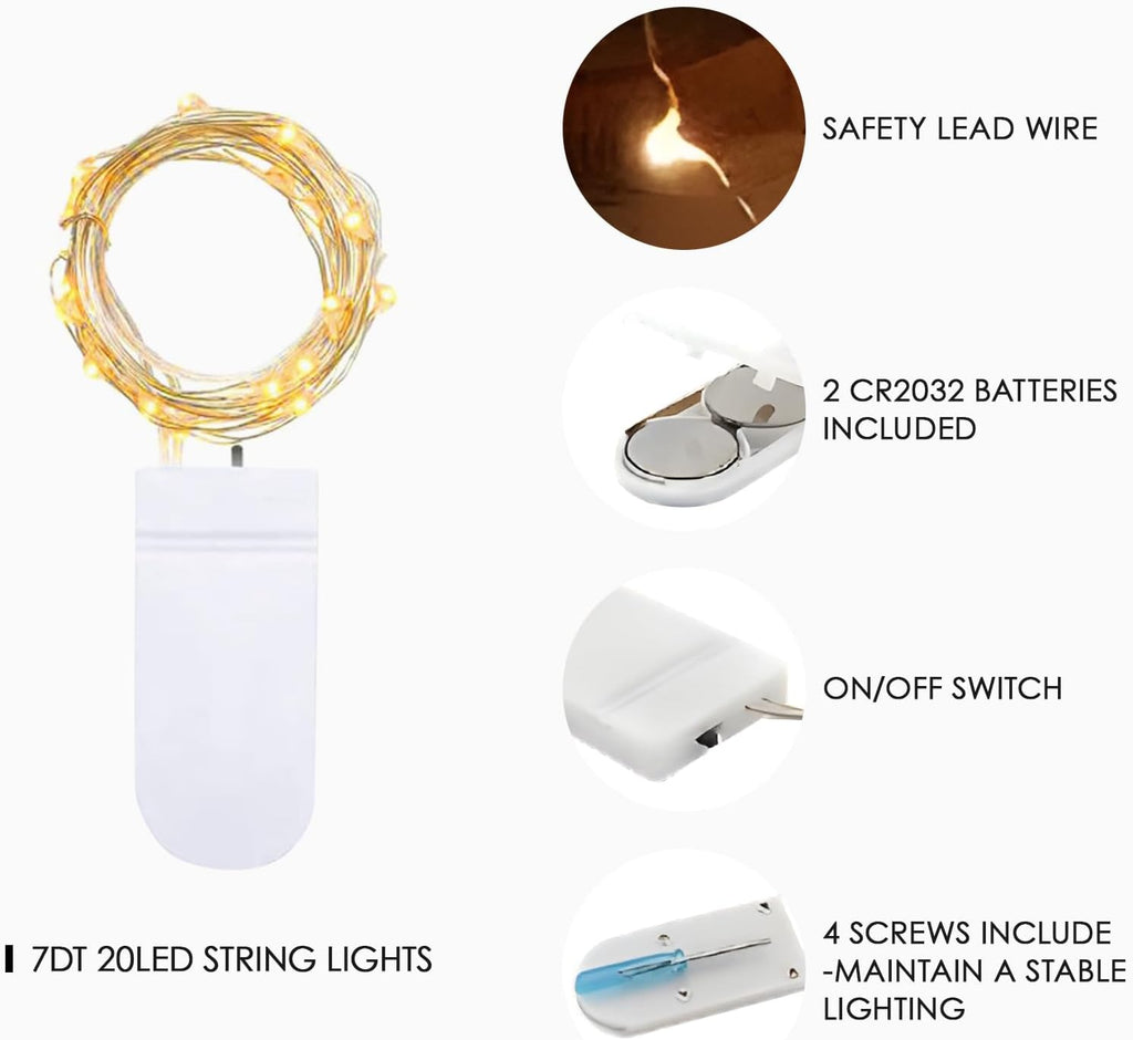 Bexdir 12 Pack 7ft Warm White Fairy Lights, 20 LED Battery String Lights