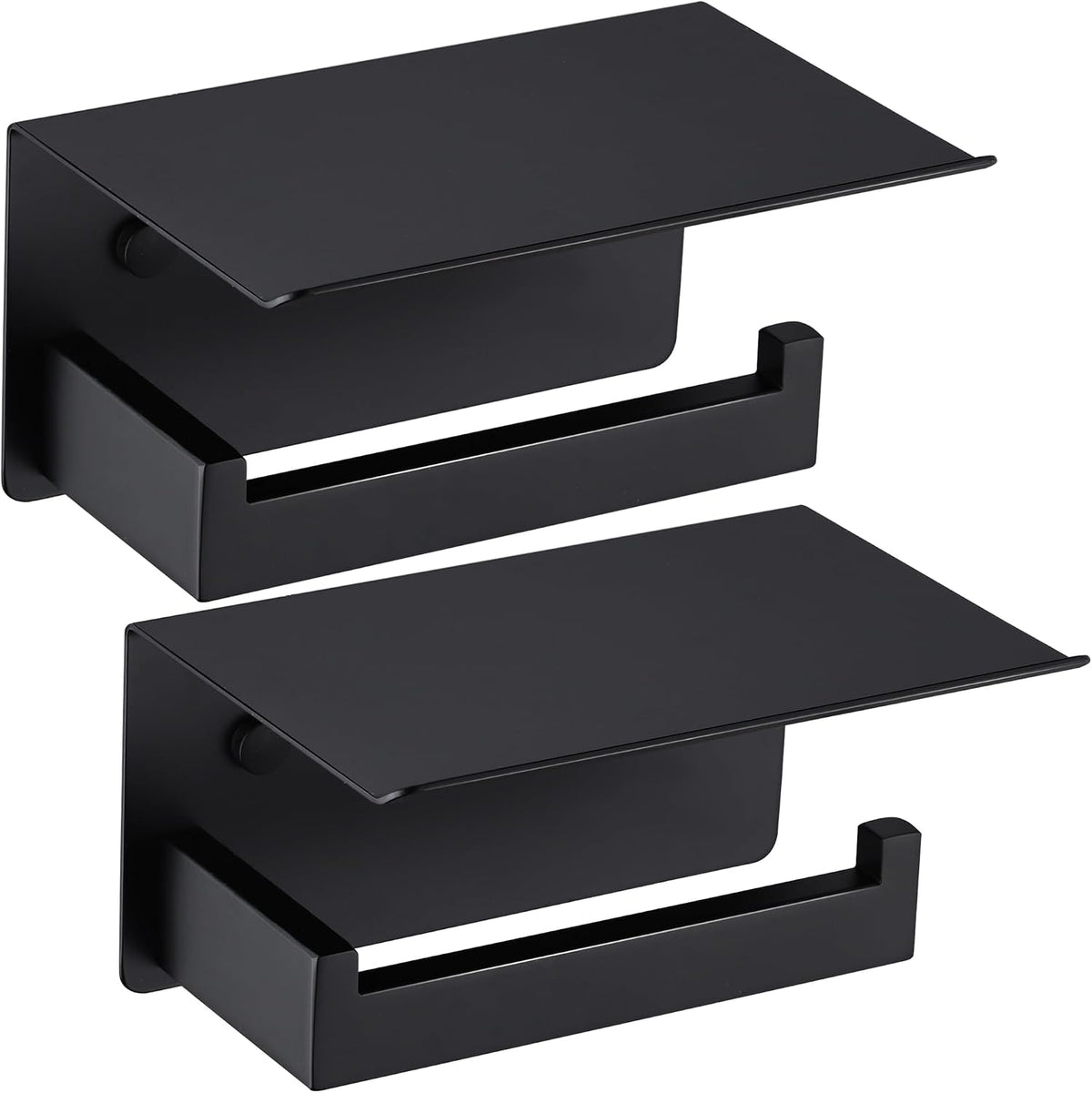 LANC 2 Pack Toilet Paper Holder with Shelf, Toilet Tissue Roll Holder with Phone Shelf for Bathroom Wall Mounted, Toilet Paper Roll Holder Stainless Steel, Matte Black Right Hand A8367MB-P2