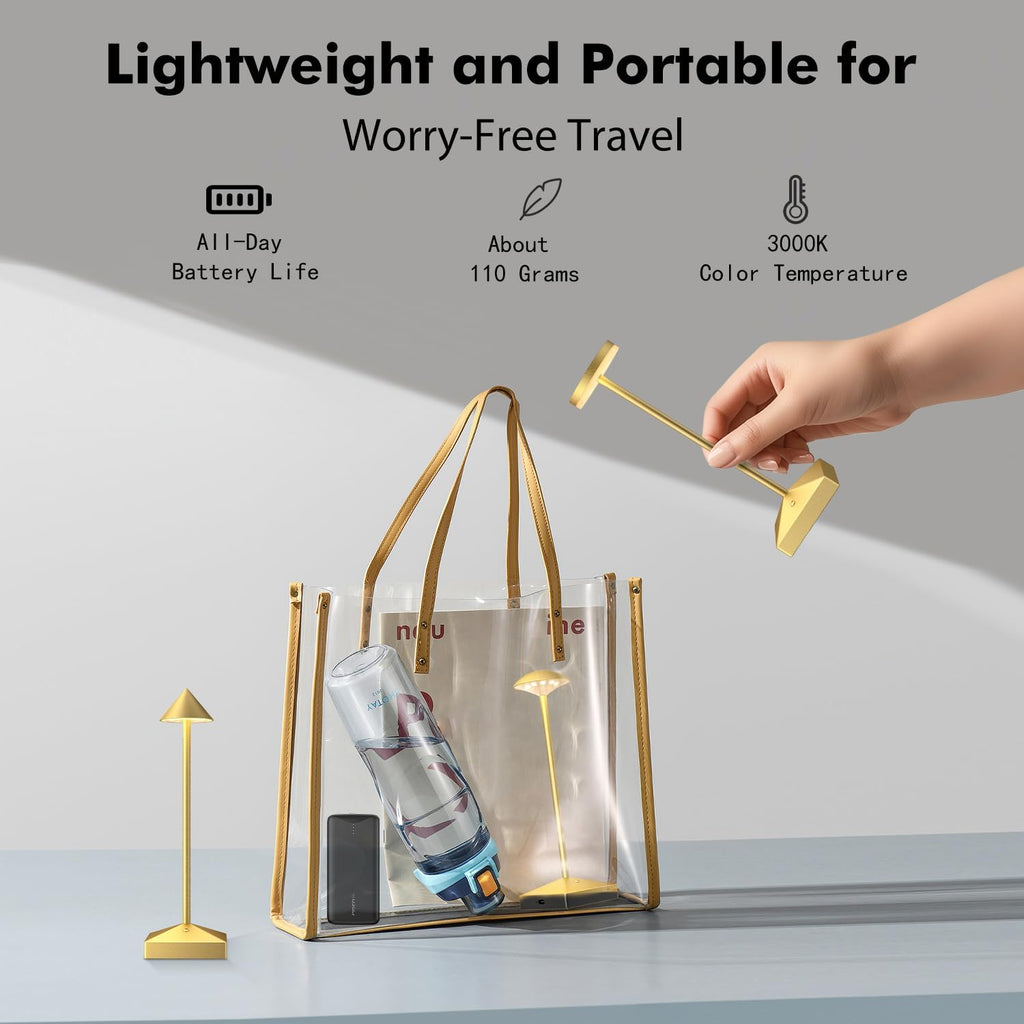 3 Pack Small Gold Rechargeable Cordless Table Lamps Dimmable