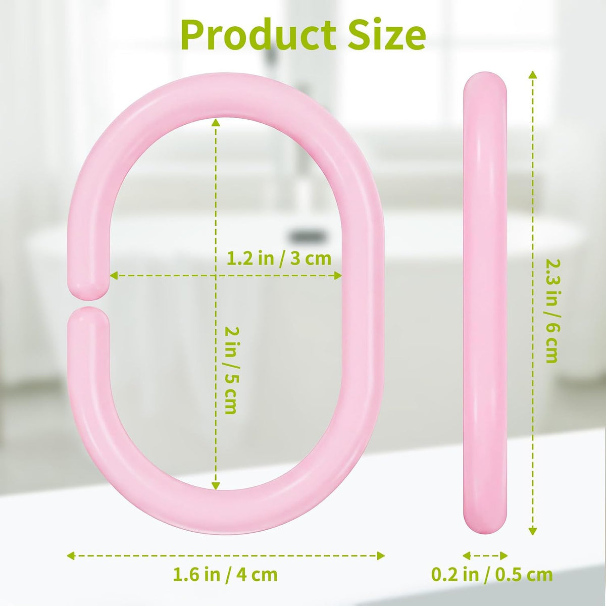 24 Pack Plastic Shower Curtain Hooks, Goowin C Shaped Pink Shower Curtain Rings Rust Proof, Anti-Drop Shower Curtain Hangers Shower Hooks for Shower Curtain, Bathroom Shower Rings for Curtain, Pink