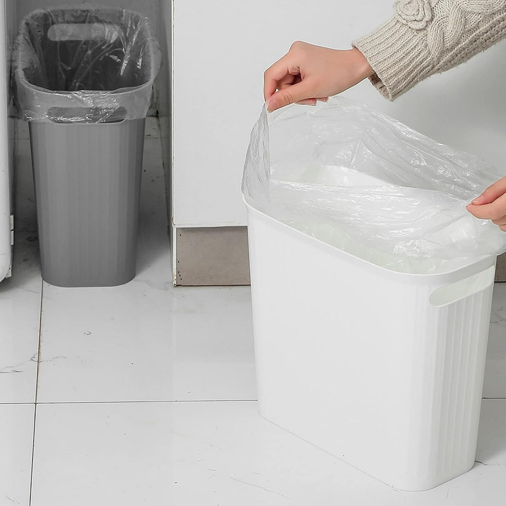 2 Pack Small Bathroom Trash Can 3.5 Gallon Slim Plastic Garbage Can, White