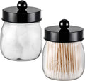 SheeChung 2 Pack Acrylic Mason Jar Qtip Holder Dispenser with Labels, Black