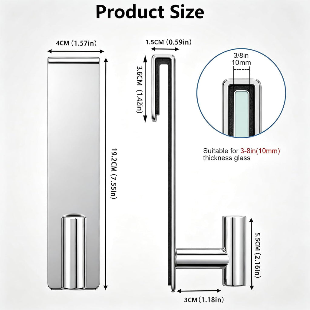 HUFEEOH 2-Pack Shower Door Hooks for 3/8-Inch Glass, T-Shaped