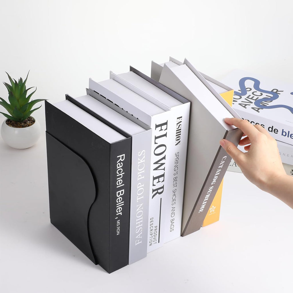 2 Pack Adjustable Bookends for Heavy Books - Expandable Book Ends to Hold Books Heavy Duty, Metal Book Organizer with Anti-Slip Design for Shelves, Desk & Office (Black)