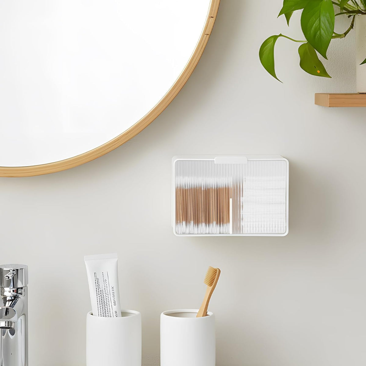 Bathroom Qtip Holder Dispenser, No Drilling Wall Mount Cotton Swabs Holder