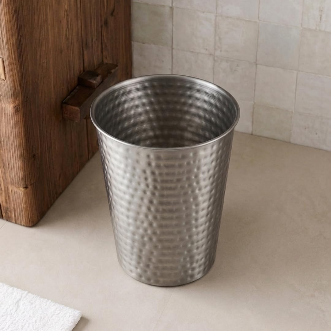 Monarch Abode Metal Bathroom Trash Can – Waste Basket for Bedroom, Office Desk, & Dorm, Hand Hammered, Durable Decorative Pewter Small Trash Can Bathroom Garbage Bin Wastebasket