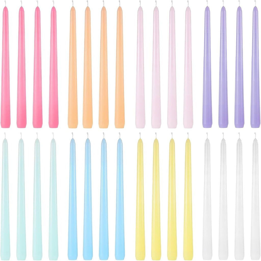 32 Pack Pastel Taper Candles, 10 Inch Colorful Candlestick