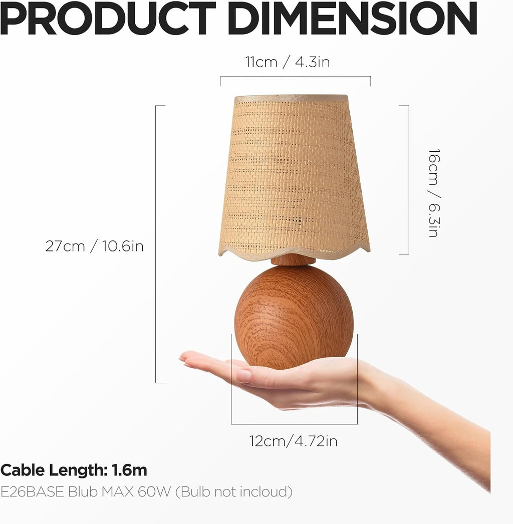 Minimalist Rattan Table Lamp, 11' Height, Woven Lampshade & E26 Socket Metal Base (Brown)