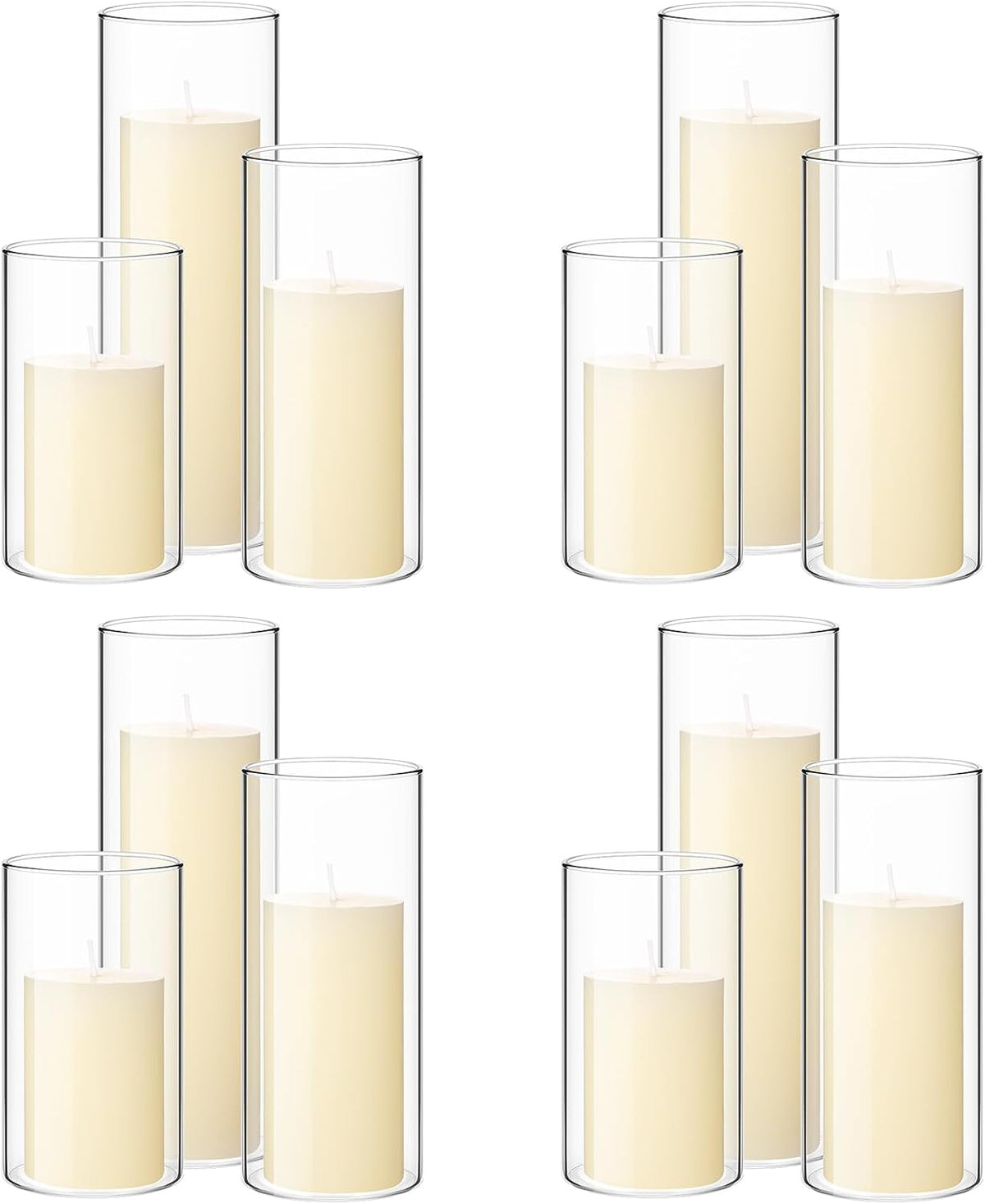 Shihanee 12 Pillar Candles W Vases,2.6''x 4.7'', 5.9'', 7.9'',Ivory White