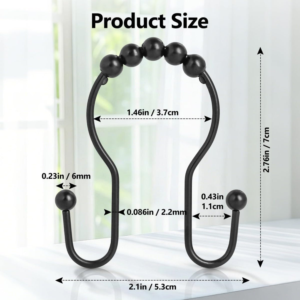 Resze 12PCS Shower Curtain Hooks, Sturdy Metal Shower Curtain Rings(Black)