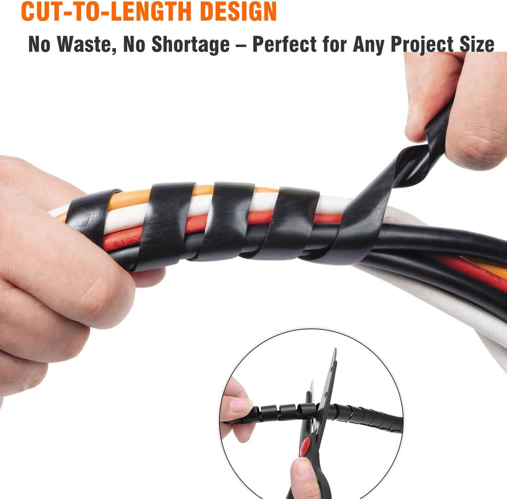 20 Ft Spiral Cable Wrap – 1/2 inch Diameter, PE Wire Organizer for Computer, TV, Office & Automotive Cords – Cut-to-Length, Reusable Bundle Sleeve for Home Electronics & Workshop (1/2Inch)