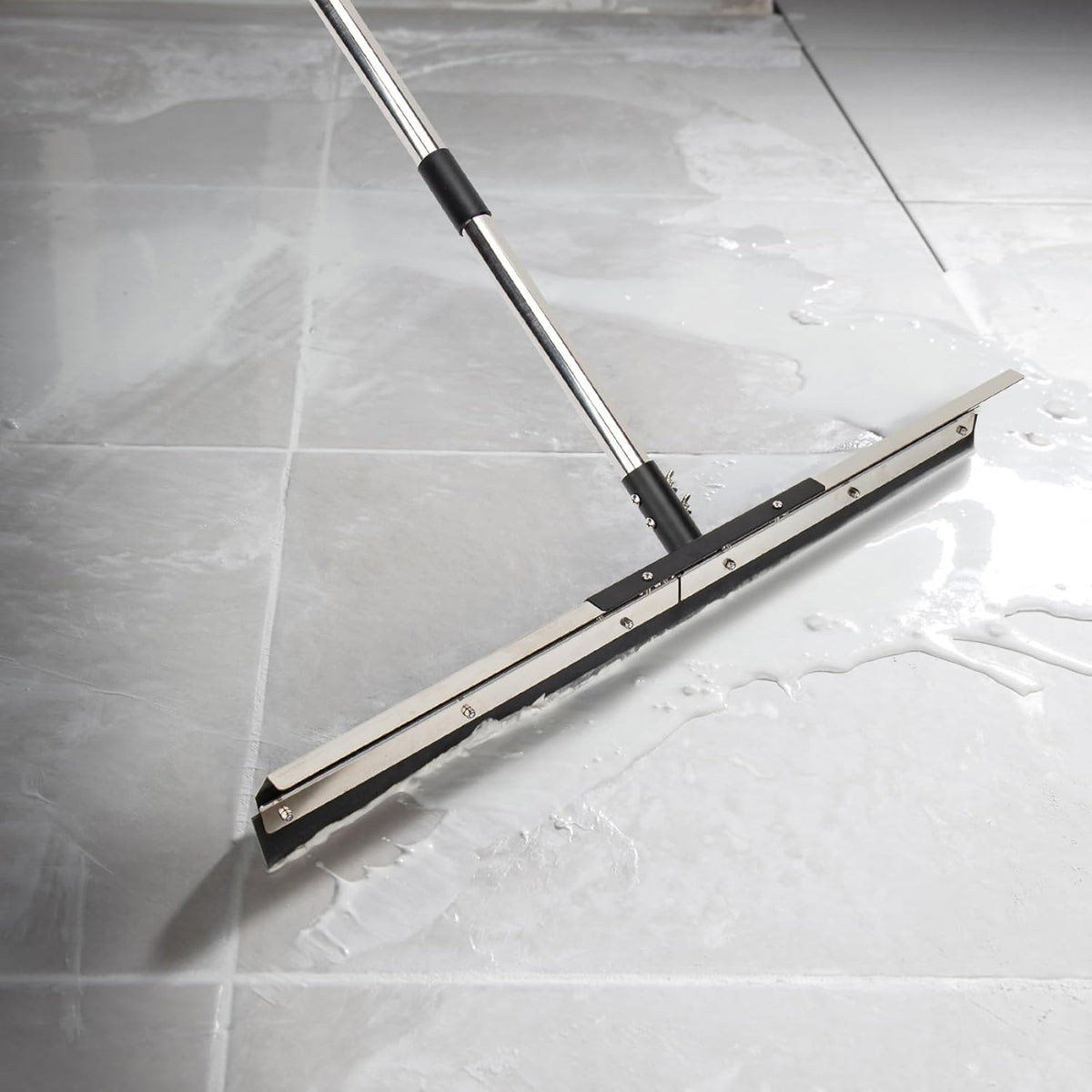 Floor Squeegee for Concrete Water Removal, 31'' Large Heavy Duty Water Pusher with Splash Guard for Garage, Deck, Driveway, Pool, Patio, Tile, 55.5’’ Long Handle Commercial Outdoor Rubber Squeegees