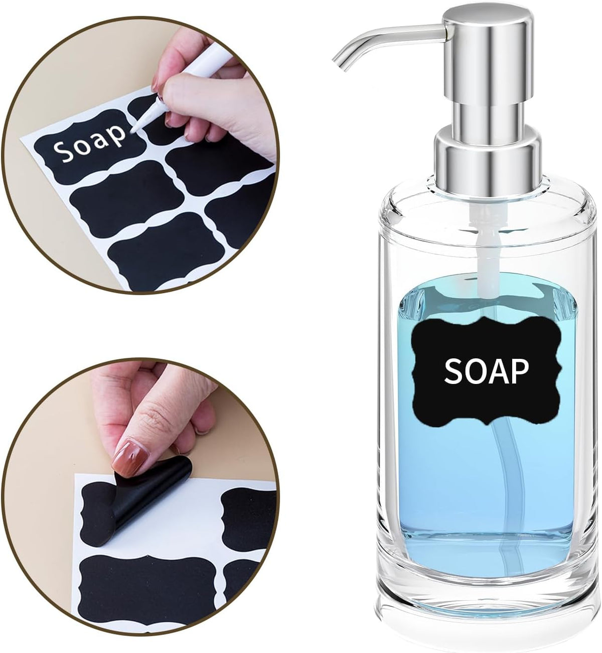 Clear Plastic Dish Soap Dispenser, 10 oz Pump Bottle for Kitchen & Bathroom