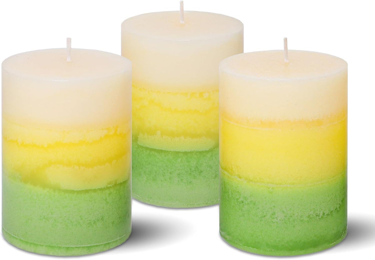 Pillar Candles, Freesia Scented Candles 35+Hour Long Lasting Burn Time, 3 X 4 Inches Dripless & Smokeless Aromatherapy Candles for Wedding Party Home Décor, Set of 3