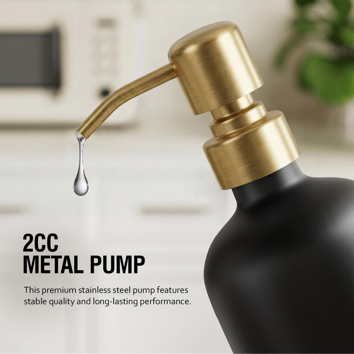 MOMEEMO Soap Dispenser for Kitchen Sink with Ceramic Tray, Black & Gold