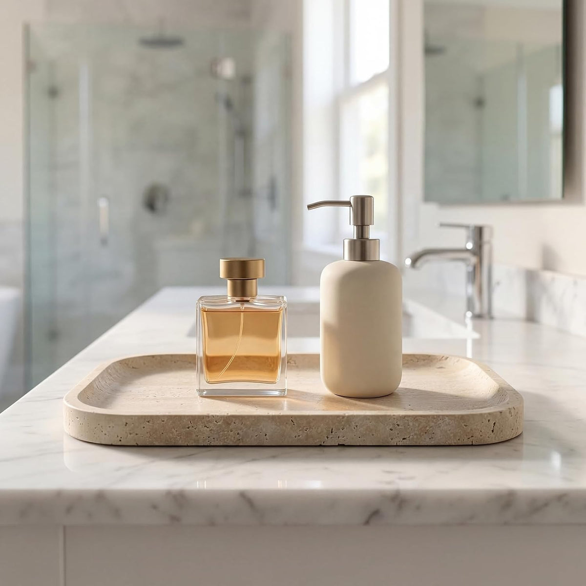 Natural Italian Travertine Tray Rectangular Decorative Marble Vanity Tray