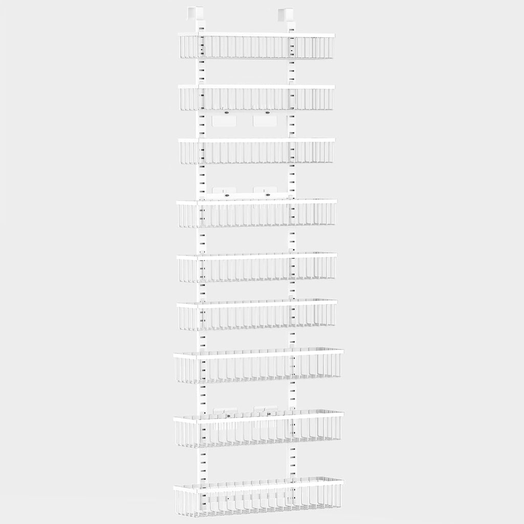 Moforoco 9-Tier White Over The Door Pantry Organizer, Pantry Organization and Storage, Black Hanging Basket Wall Spice Rack Seasoning Shelves, Home & Kitchen Bedroom Bathroom House Essentials