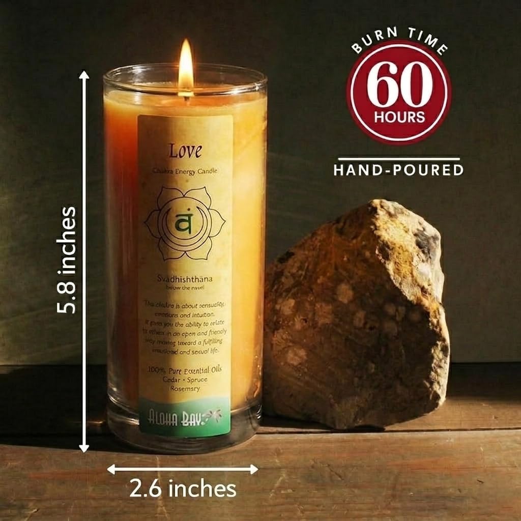 Premium Scented Candle Hand Made Chakra Energy Jar | 11 Oz Jar | Love, Svadhishtana| Yoga, Prayer & Meditation Candle | Long Burn 60 Hours | Essential Oils of Cedar, Spruce & Rosemary | Aloha Bay