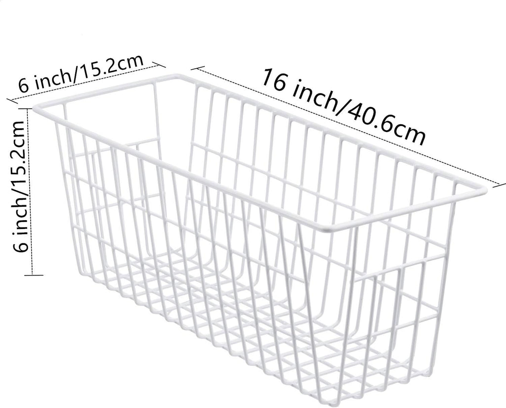 iPEGTOP Freezer Baskets, Set of 4 Farmhouse Metal Wire Basket Freezer Storage Wire Baskets Organizer Wire Storage Basket for Kitchen Pantry Organizer Bins (White)