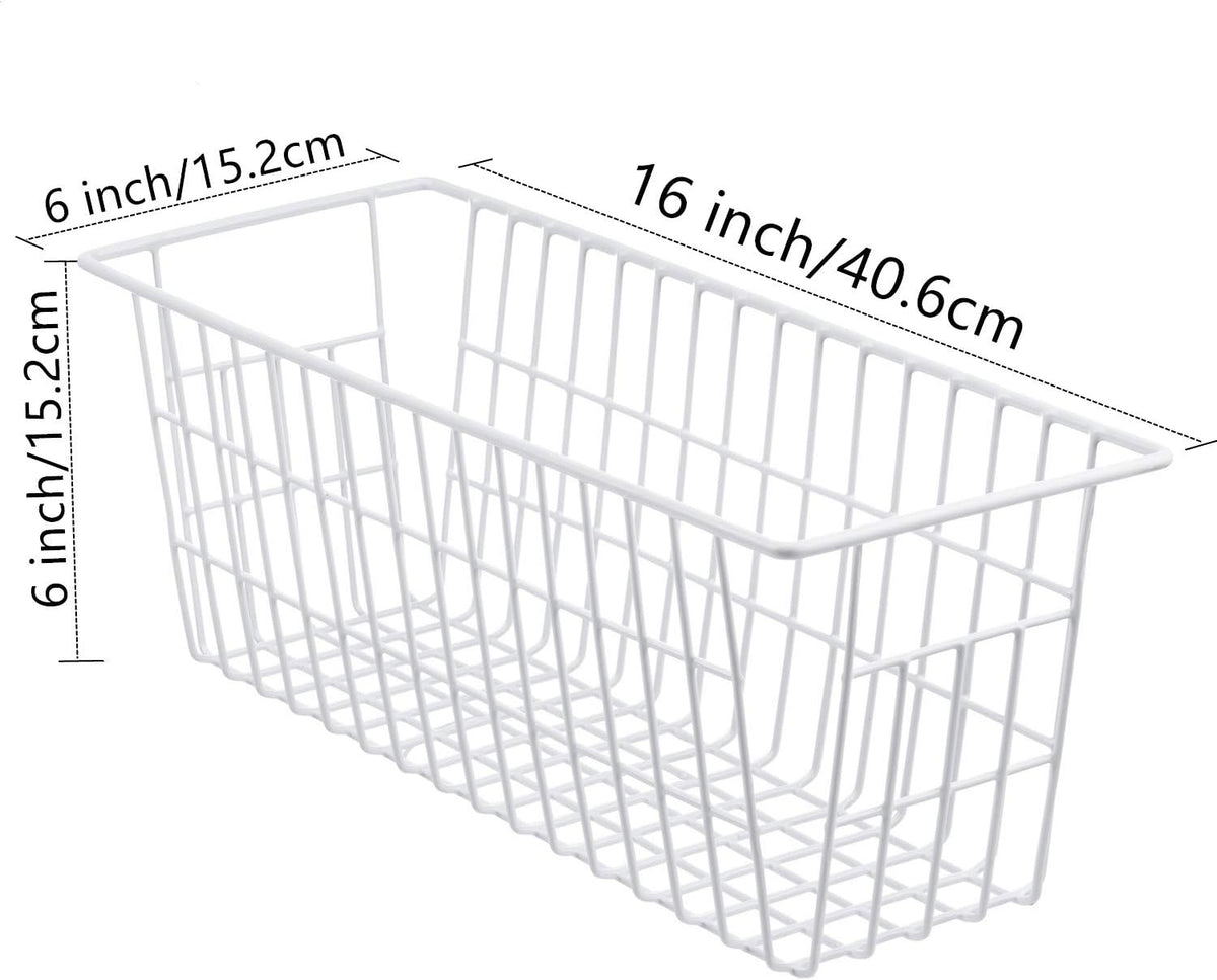 iPEGTOP Freezer Baskets, Set of 4 Farmhouse Metal Wire Basket Freezer Storage Wire Baskets Organizer Wire Storage Basket for Kitchen Pantry Organizer Bins (White)