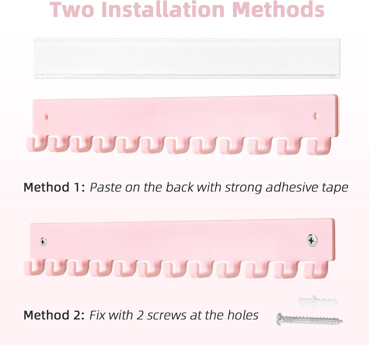 Acrylic Necklace Holder 4 Pack Wall Mounted Necklace Organizer Hanging Jewelry Organizer with 12 Hooks for Necklaces, Bracelets, Rings and Bangles Display Pink