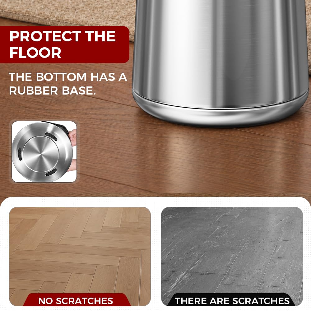 10L/2.6Gal Brushed Nickel Bathroom Trash Can with Lid,Sliver