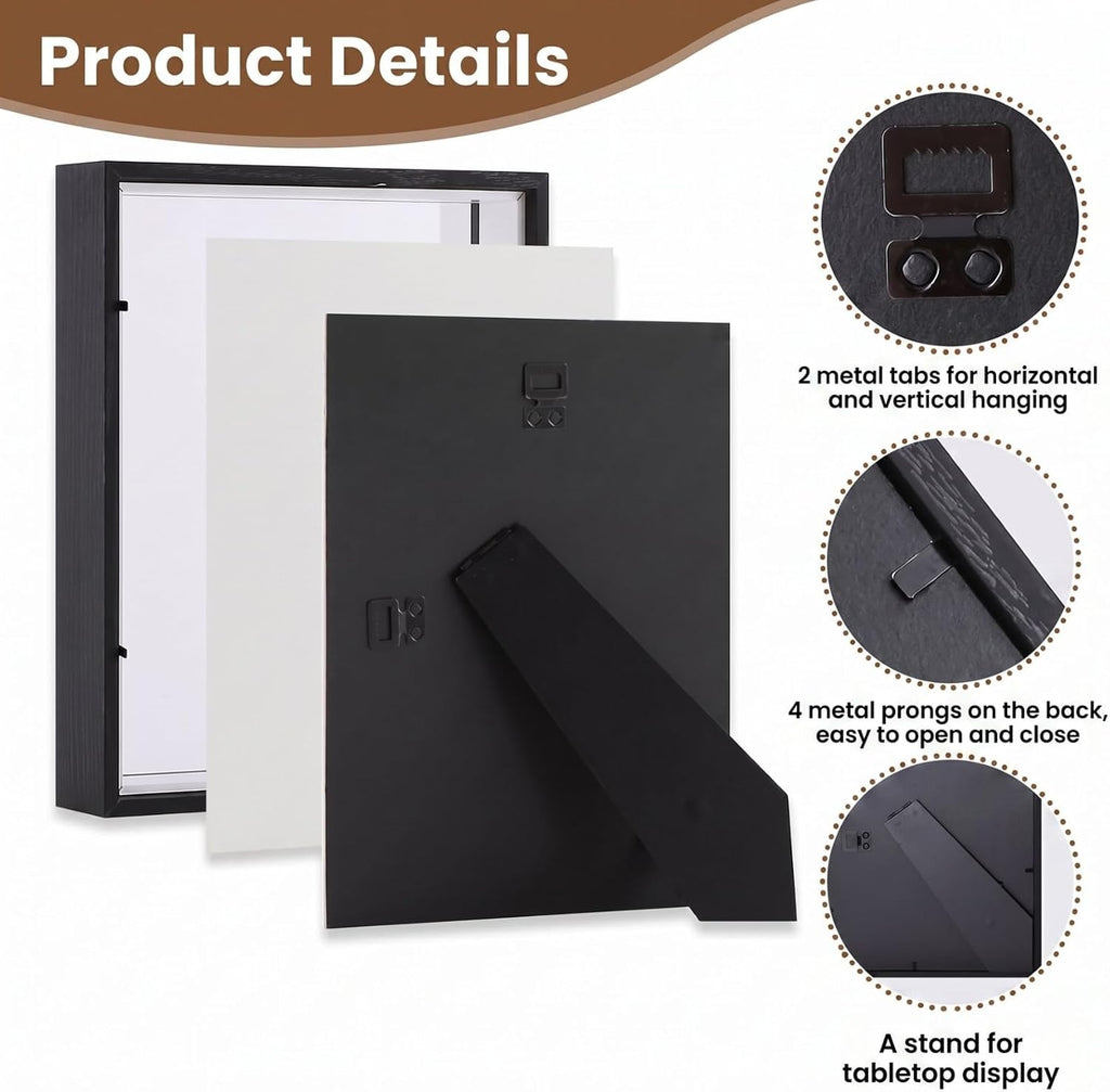 4 Pack Shadow Box Frame Display Cases, 8"x10" Wood Shadow Boxes