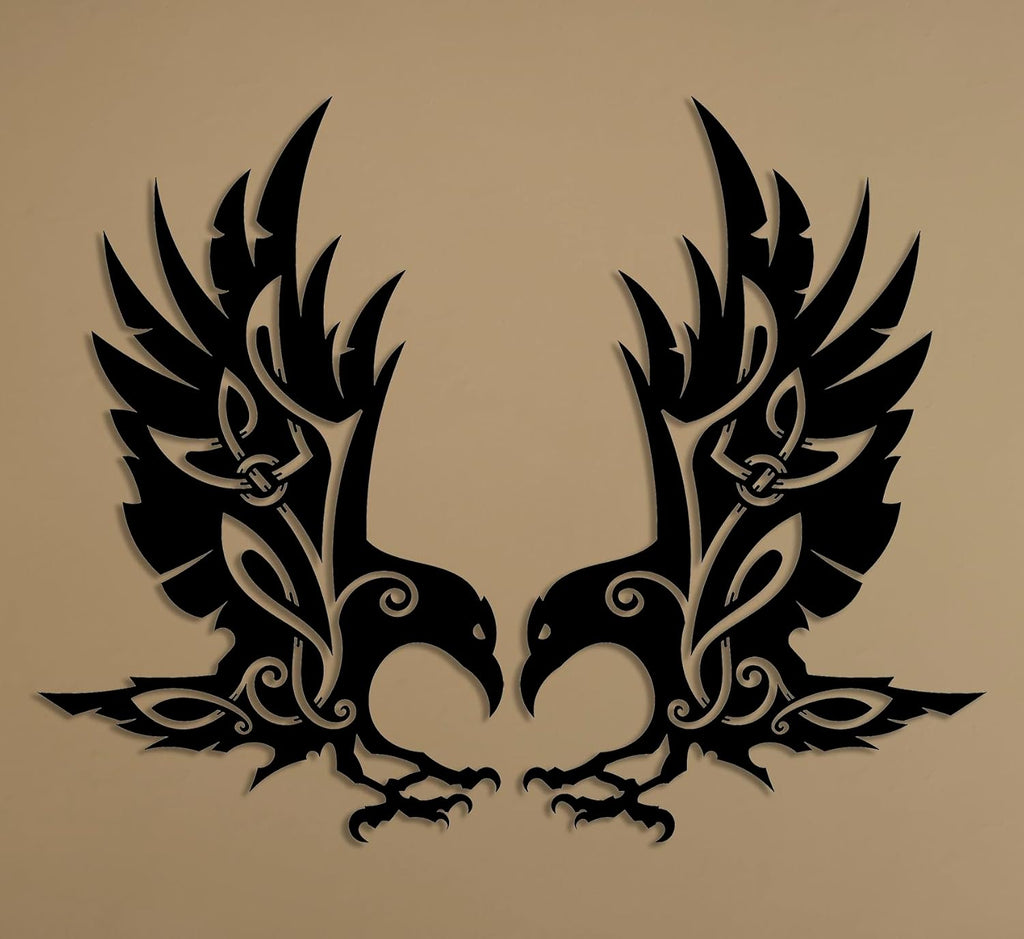 Viking Raven Wall Decor Metal Crow Wall Art Gothic Home Decorations Celtic Art for Living Room Bedroom Indoor Outdoor (Black 2 Set)