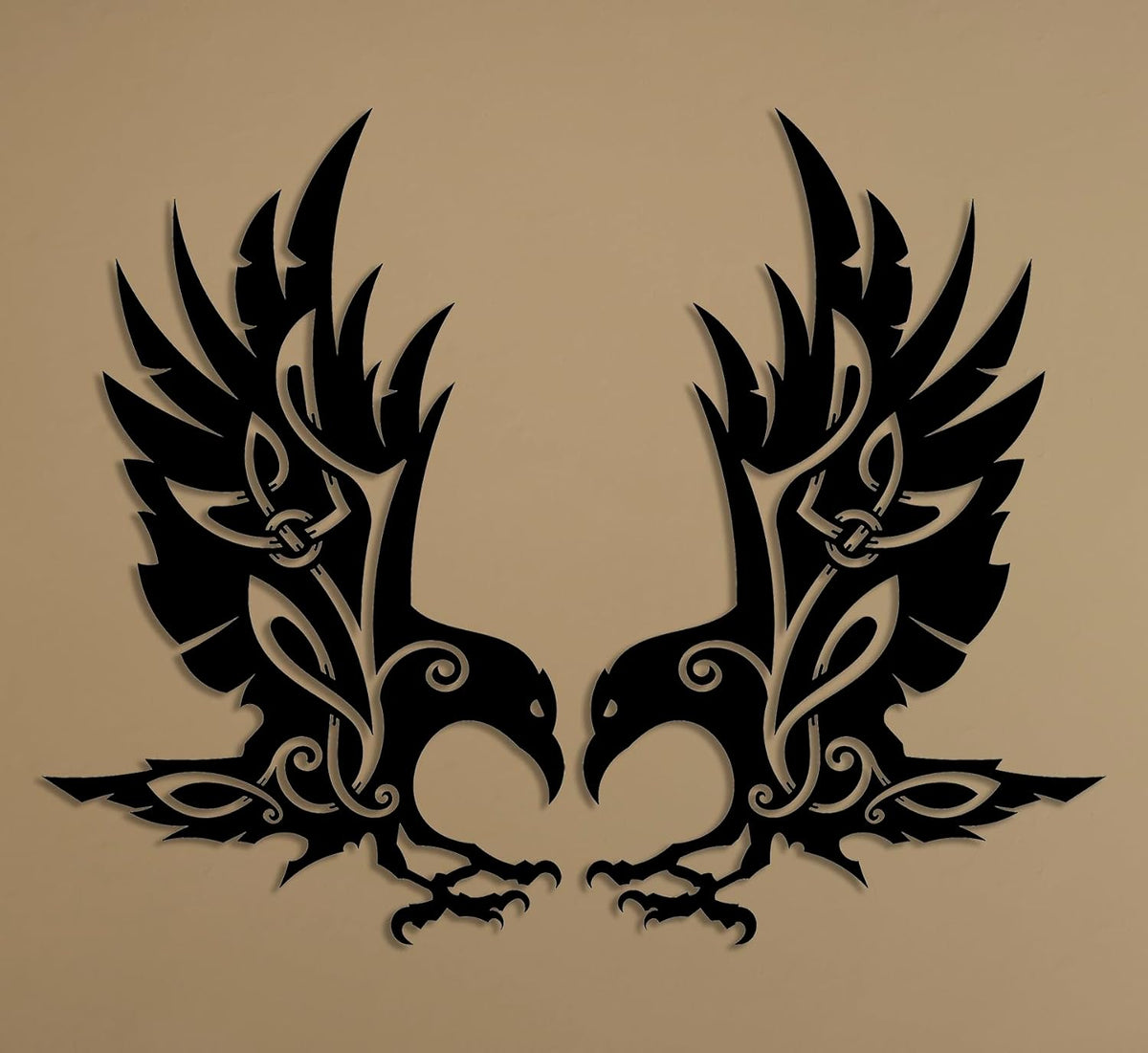 Viking Raven Wall Decor Metal Crow Wall Art Gothic Home Decorations Celtic Art for Living Room Bedroom Indoor Outdoor (Black 2 Set)